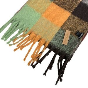 Steve Madden Super Soft Orange Gold Plaid Scarf